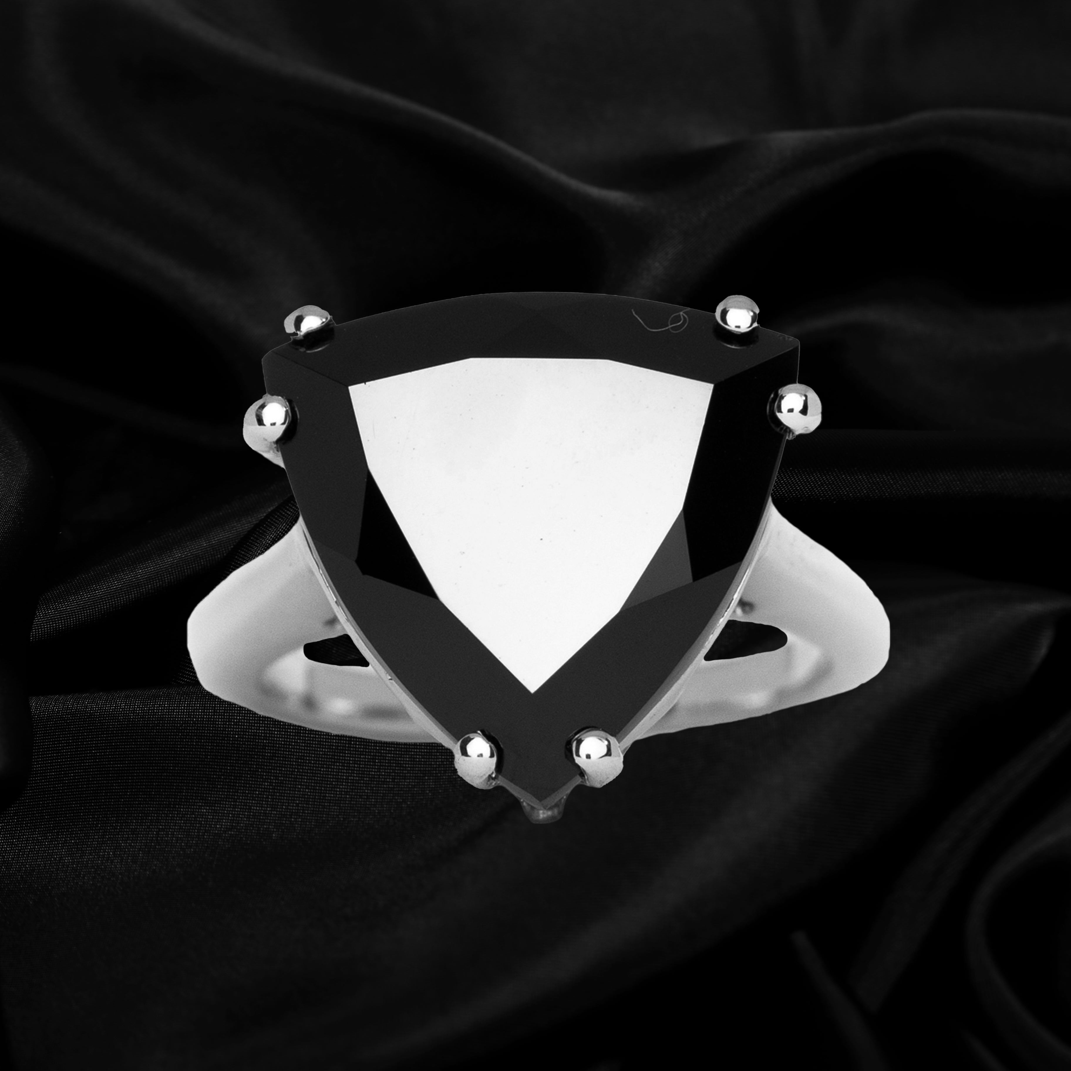 Black Spinel Triangle Gemstone Ring