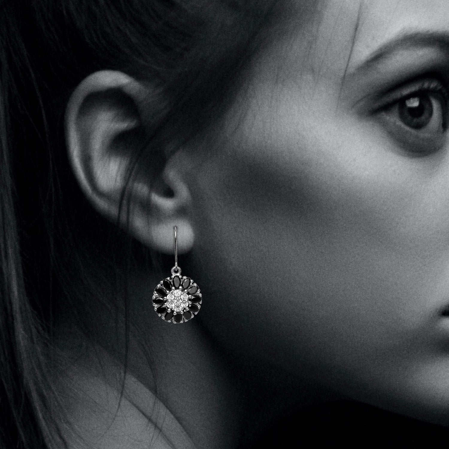 Black Spinel and White Topaz Earring