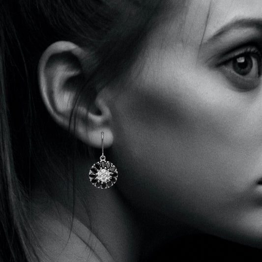Black Spinel and White Topaz Earring
