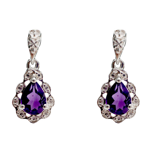 Floral Amethyst Drop and Dangle Earring
