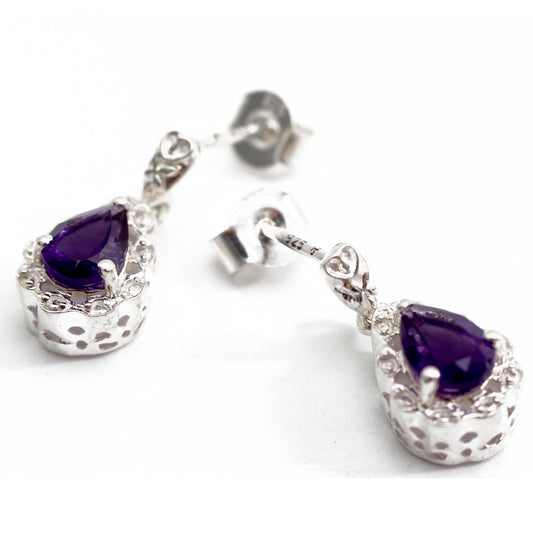 Floral Amethyst Drop and Dangle Earring
