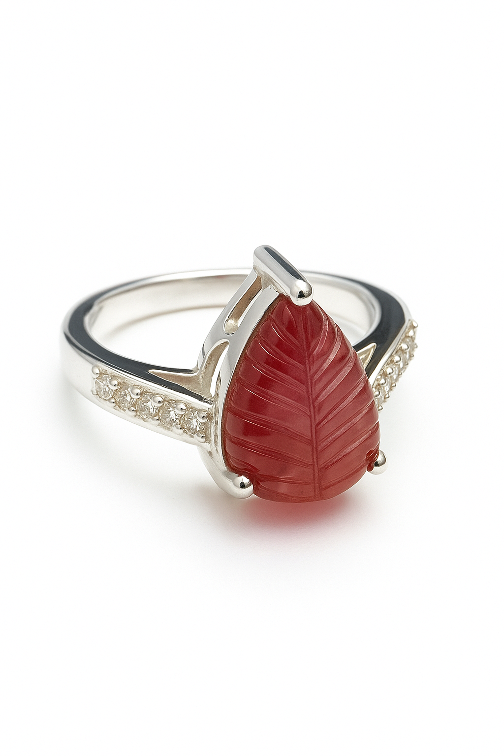 Natural Red Tourmaline Leaf Carving Ring
