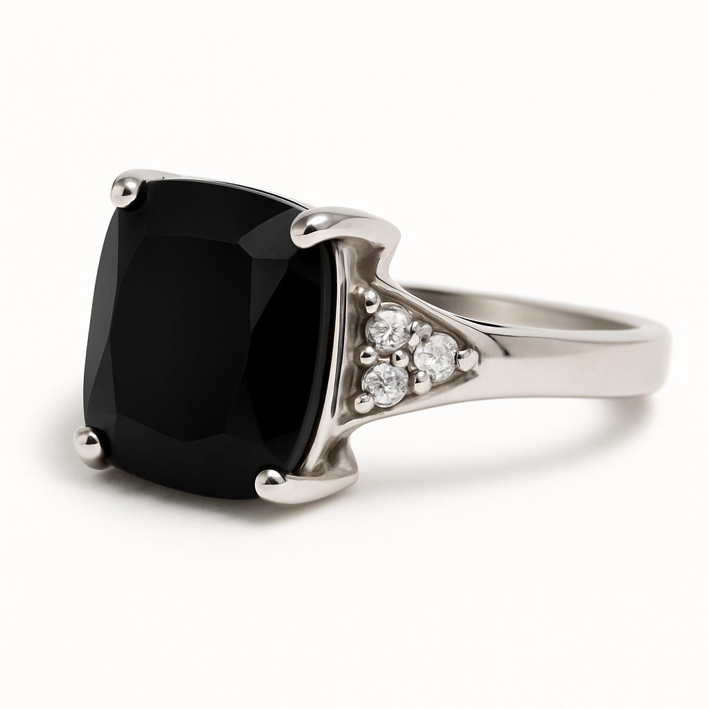 Black Spinel and White Topaz Ring