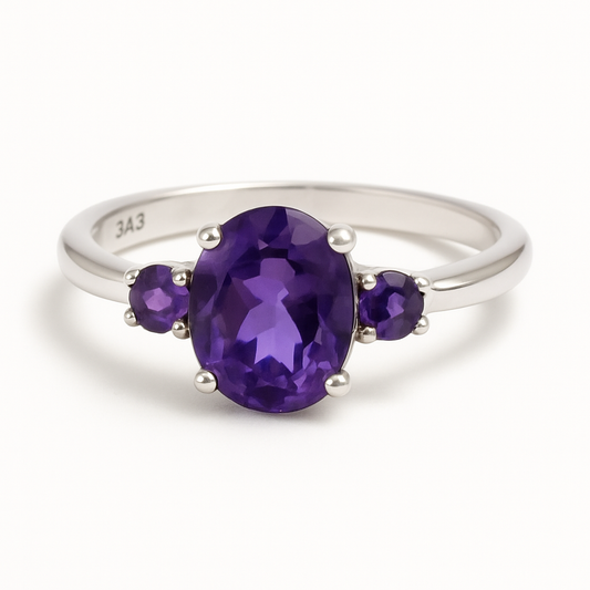 Amethyst Oval-Round Stone Ring
