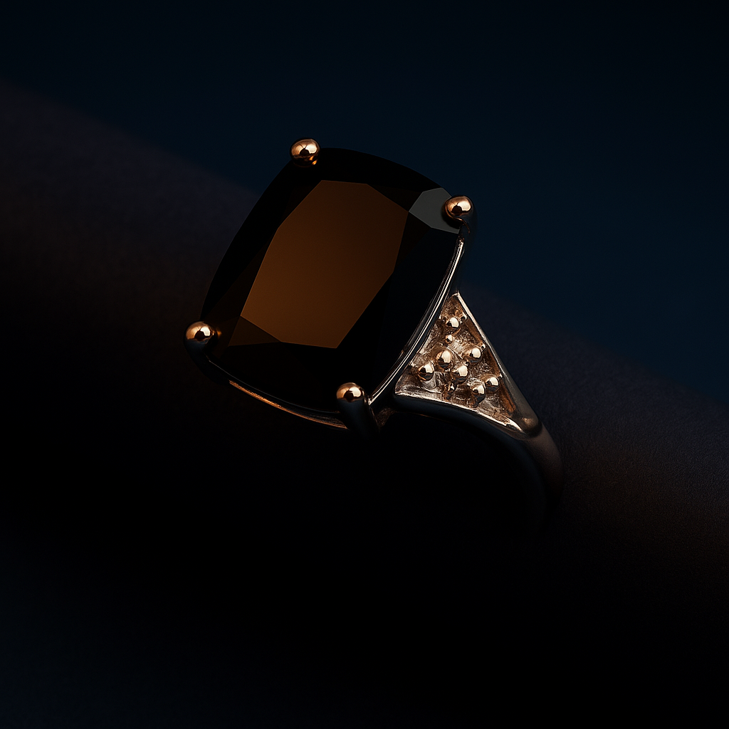 Black Spinel and White Topaz Ring