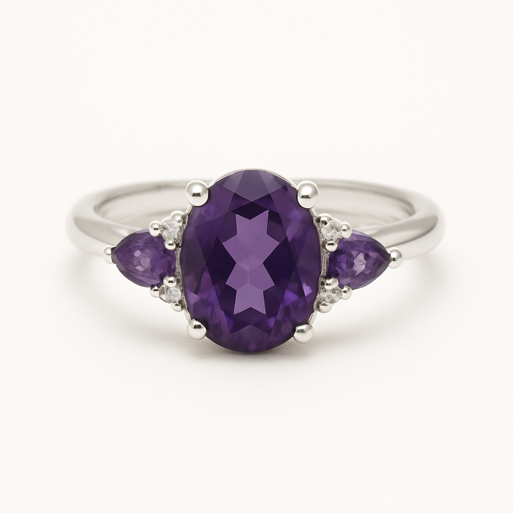 Amethyst Exquisite Silver Ring Oval-Pear Stone