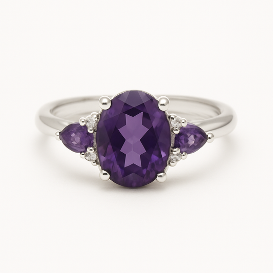 Amethyst Exquisite Silver Ring Oval-Pear Stone