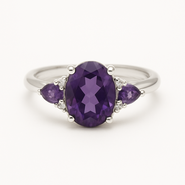 Amethyst Exquisite Silver Ring Oval-Pear Stone