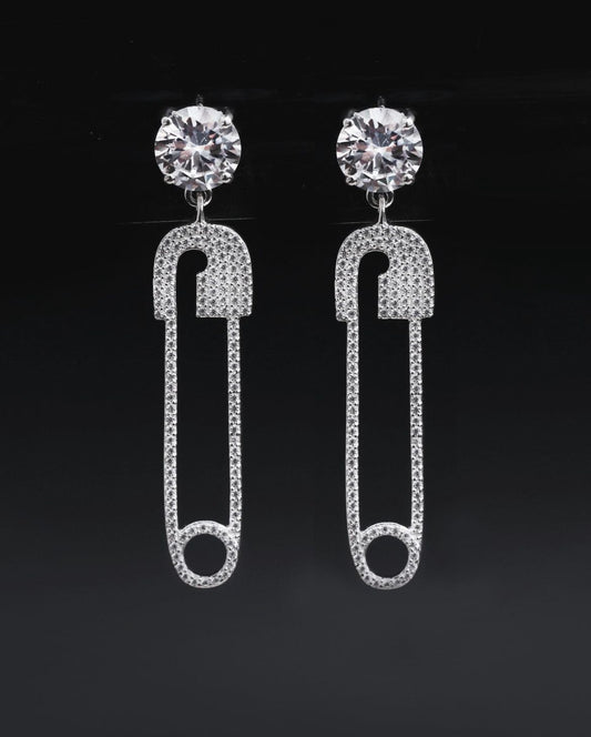 Iced out Safety Pin Earring