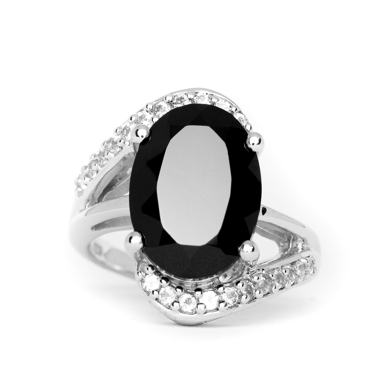 Black Spinel and White Topaz Ring