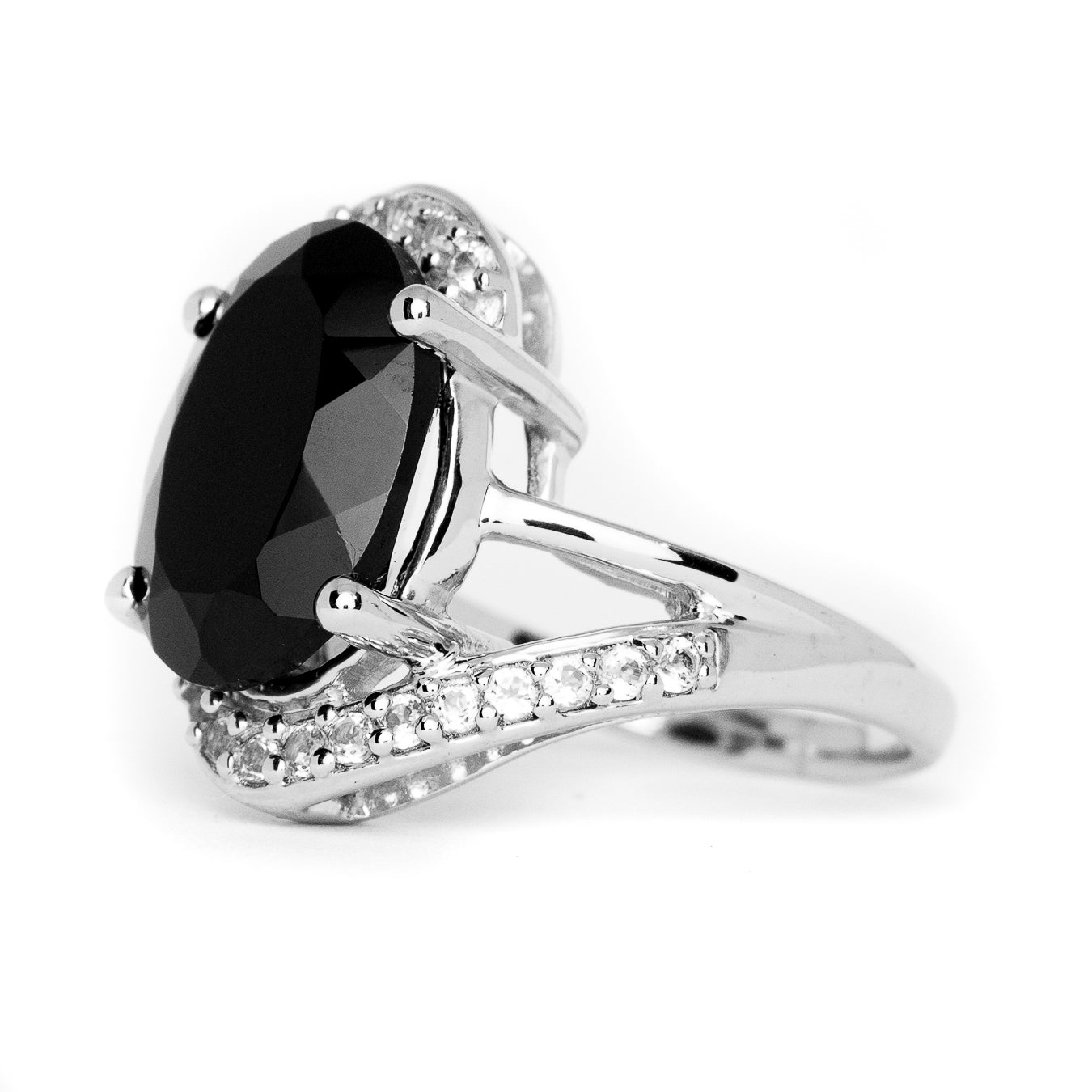 Black Spinel and White Topaz Ring