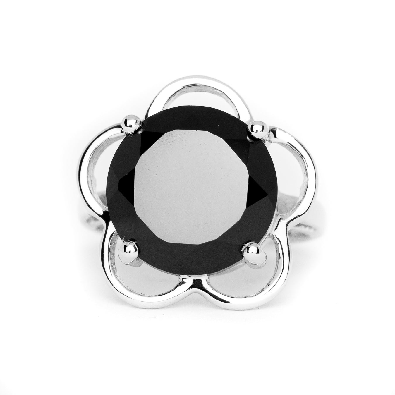 Black Spinel Round Gemstone Ring
