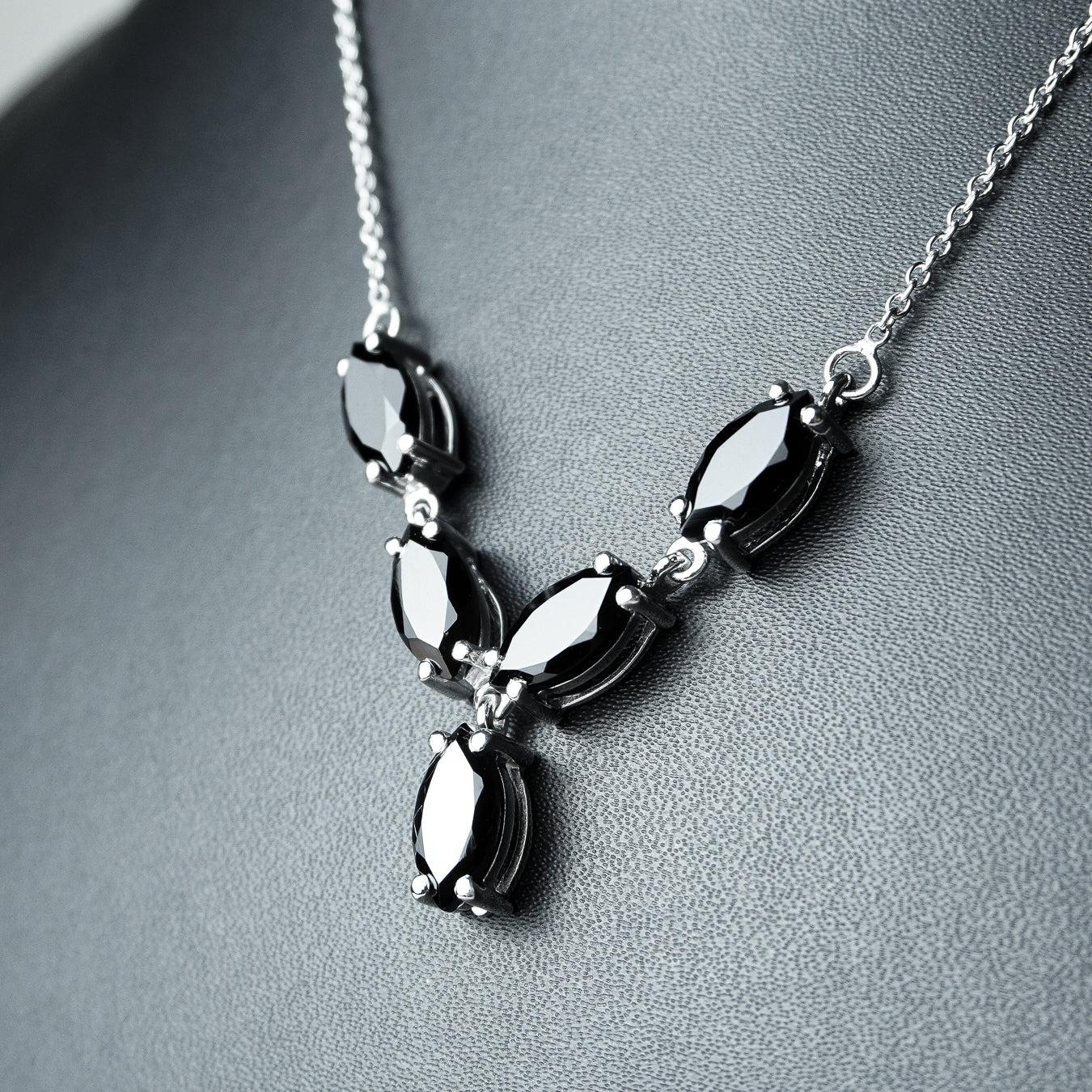 Black Spinel Marquise Shape Gemstone Necklace