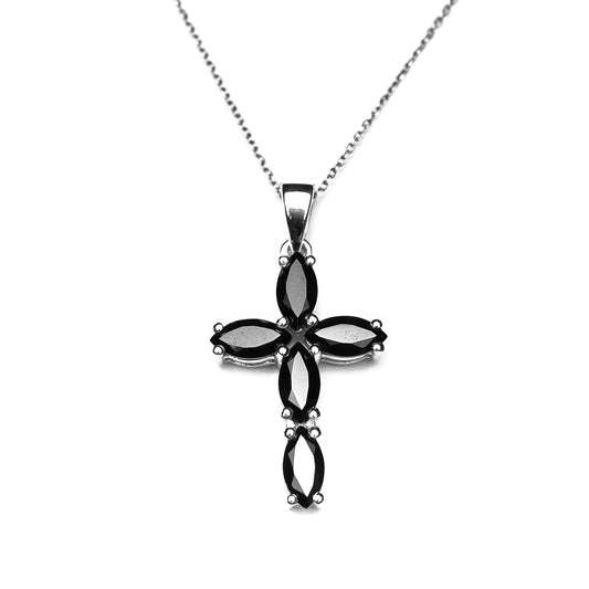 Black Spinel Marquise Cross Pendant