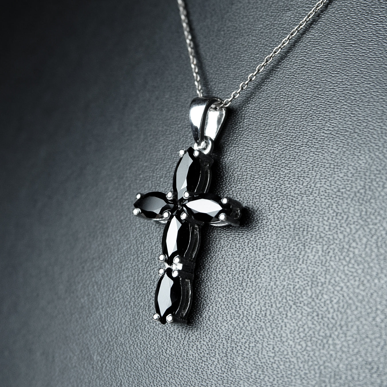 Black Spinel Marquise Cross Pendant