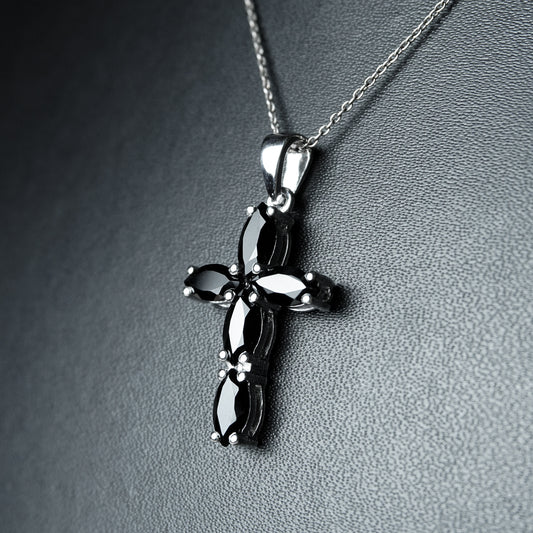 Black Spinel Marquise Cross Pendant