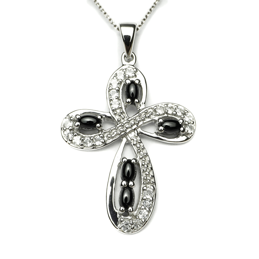 Black Spinel Cross Pendant White Topaz Jewelry