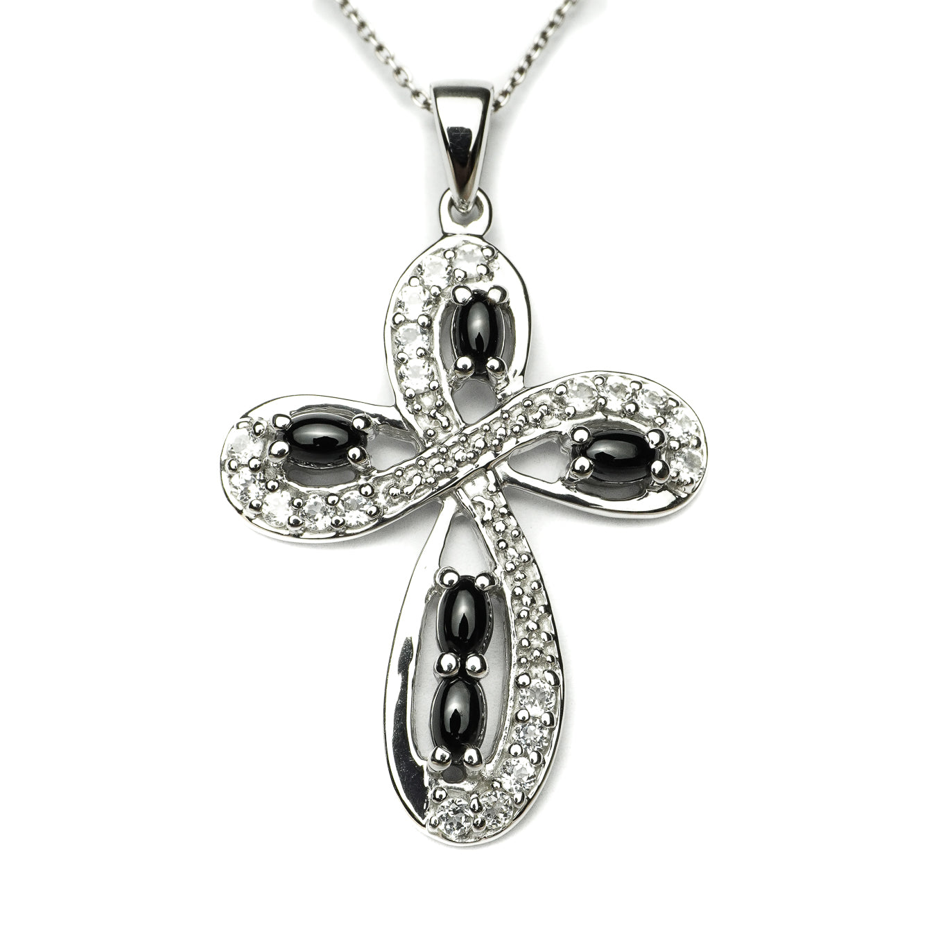 Black Spinel Cross Pendant White Topaz Jewelry