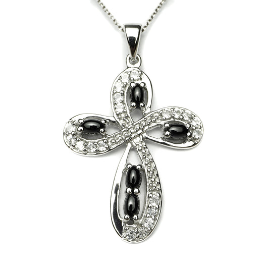 Black Spinel Cross Pendant White Topaz Jewelry