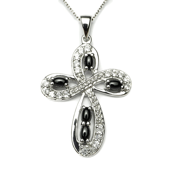 Black Spinel Cross Pendant White Topaz Jewelry