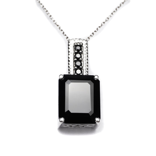 Black Spinel Octagon Pendant With Chain
