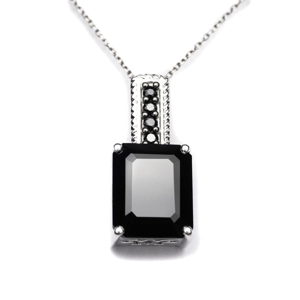 Black Spinel Octagon Pendant With Chain