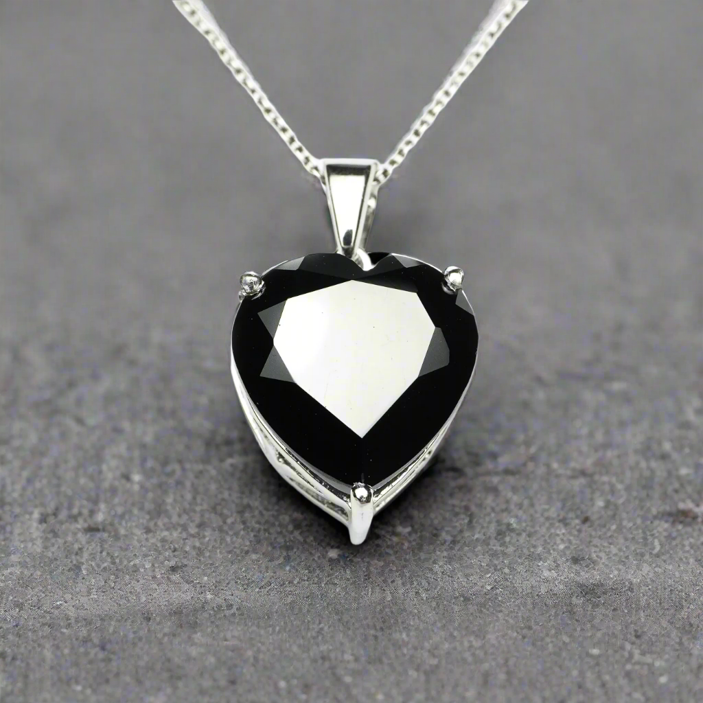 Black Spinel Heart Pendant With Chain