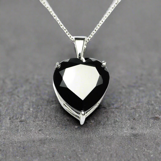 Black Spinel Heart Pendant With Chain