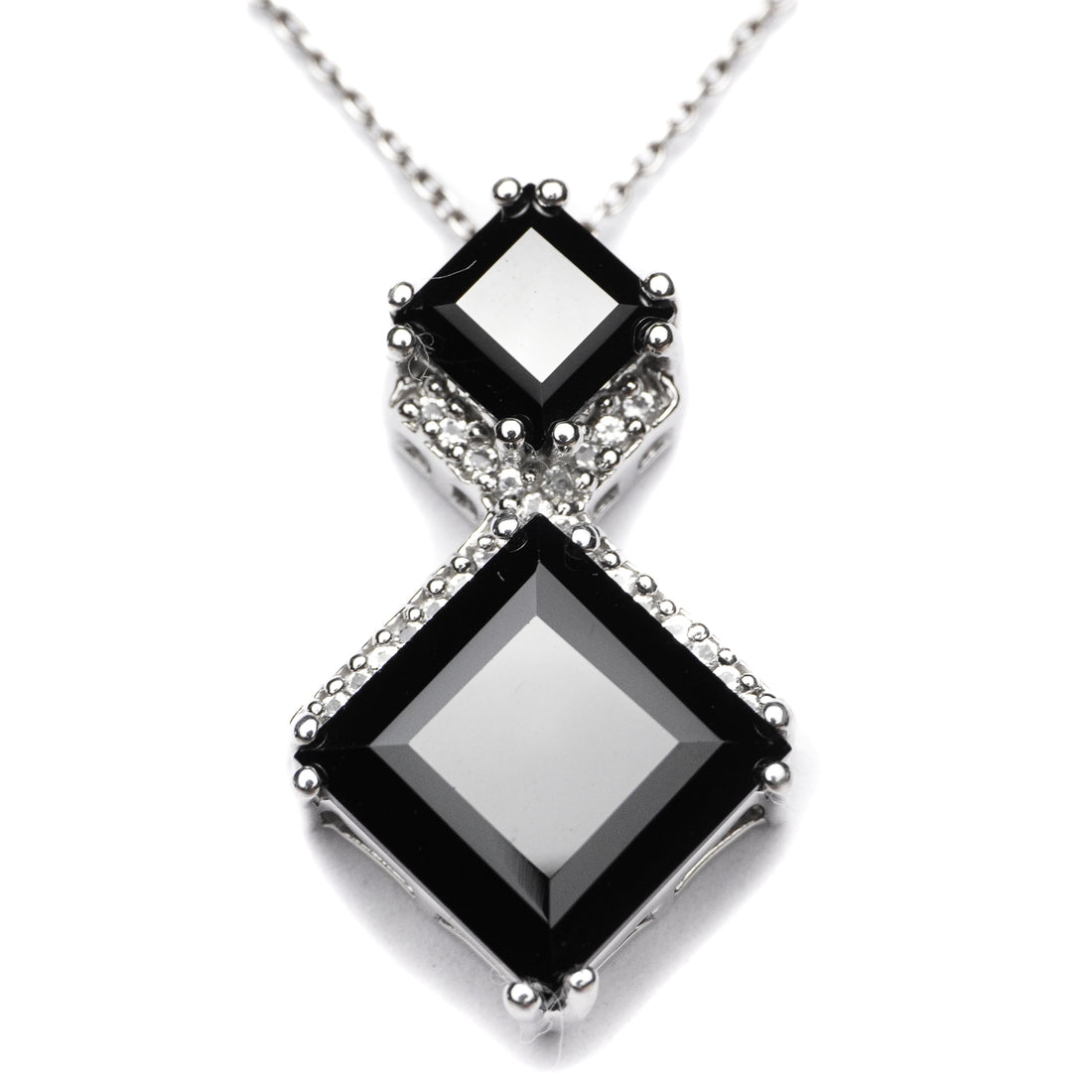 Squared Duet Natural Black Spinel Pendant (Comes with a complimentary Silver Chain)