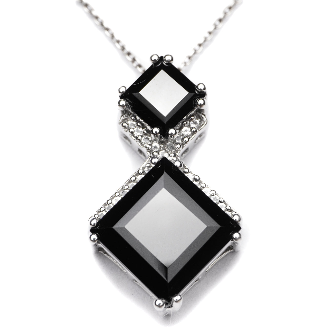 Squared Duet Natural Black Spinel Pendant (Comes with a complimentary Silver Chain)