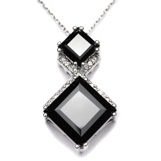 Squared Duet Natural Black Spinel Pendant (Comes with a complimentary Silver Chain)