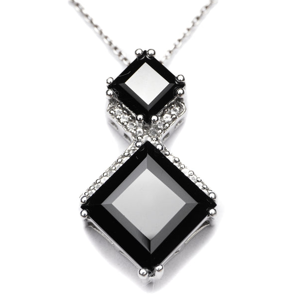 Squared Duet Natural Black Spinel Pendant (Comes with a complimentary Silver Chain)