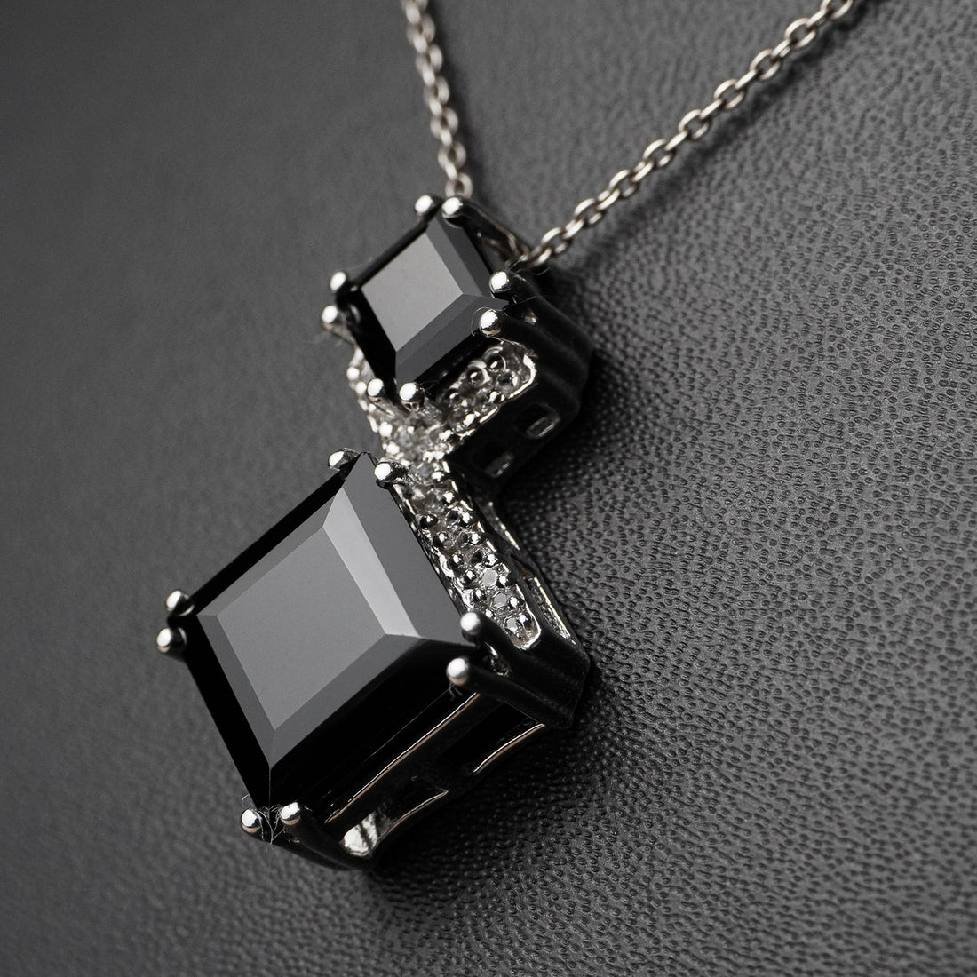 Squared Duet Natural Black Spinel Pendant (Comes with a complimentary Silver Chain)