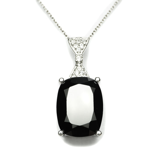 Natural Black Spinel and White Topaz Pendant (Comes with a complimentary chain)