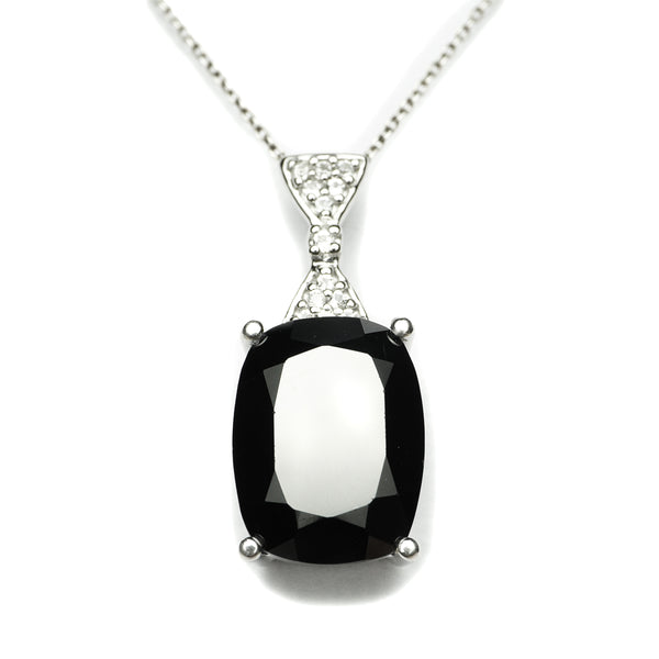 Natural Black Spinel and White Topaz Pendant (Comes with a complimentary chain)