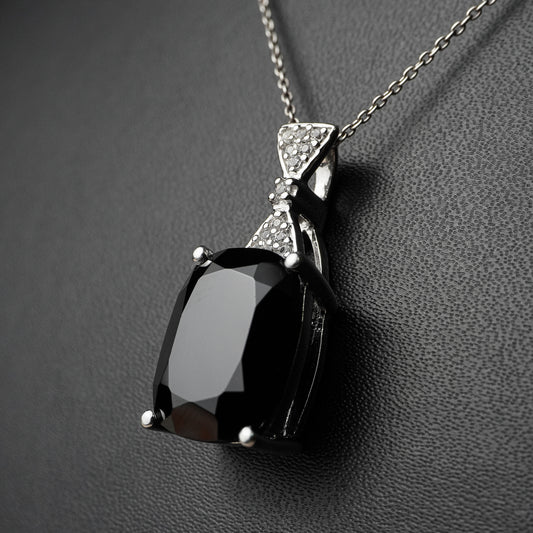 Natural Black Spinel and White Topaz Pendant (Comes with a complimentary chain)