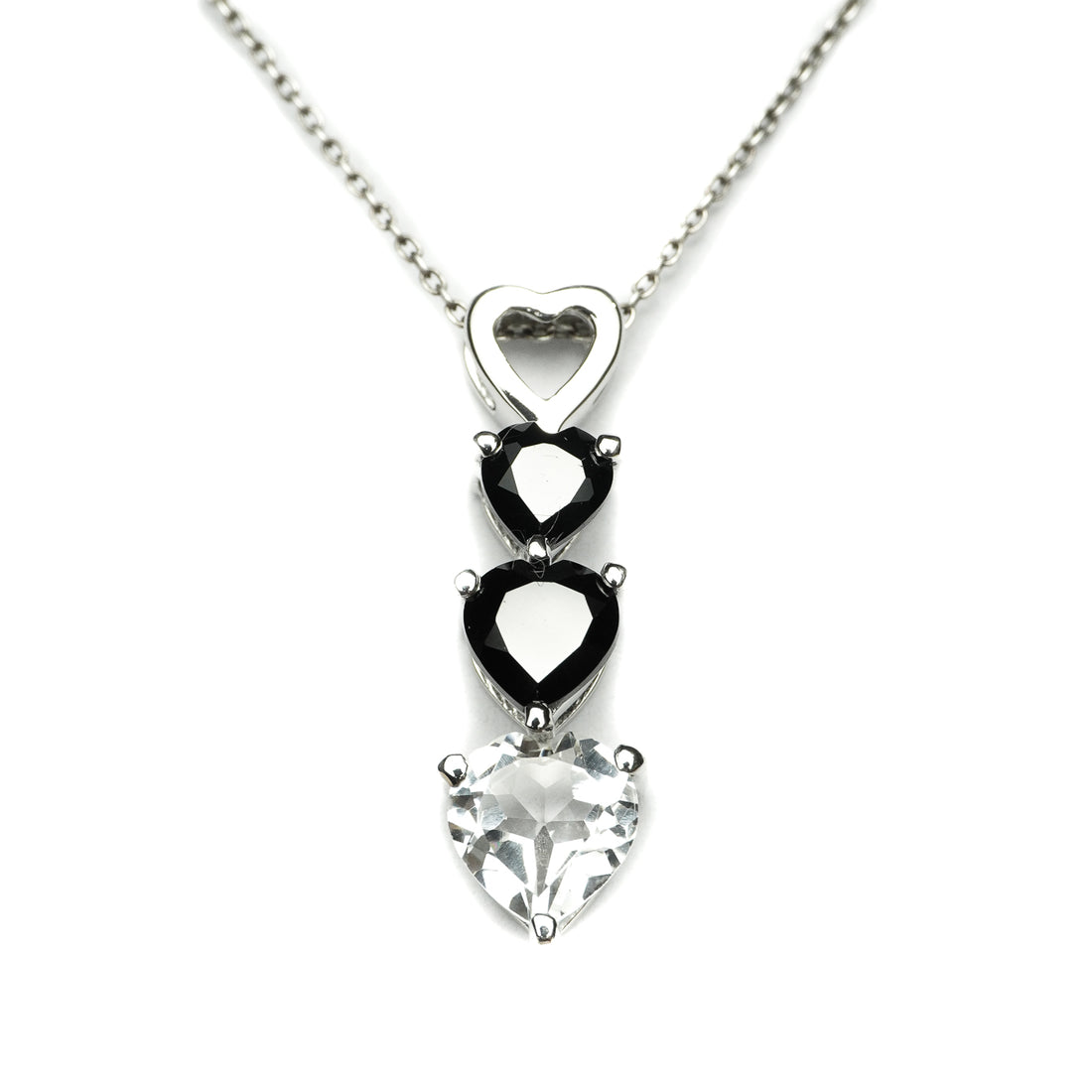 Black Spinel and White Topaz Heart Pendant