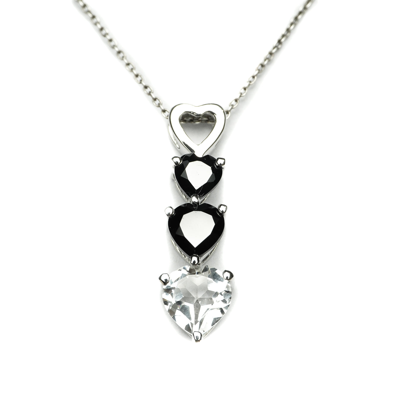 Black Spinel and White Topaz Heart Pendant