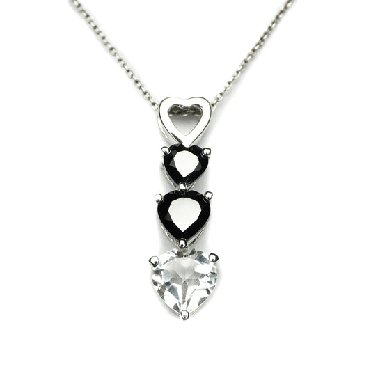Black Spinel and White Topaz Heart Pendant