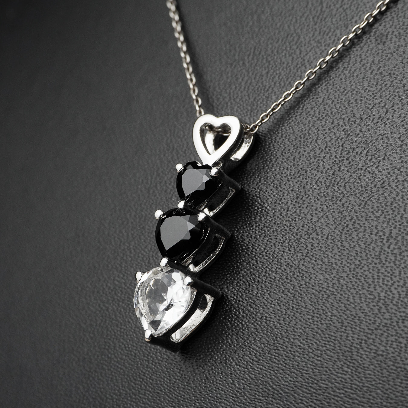 Black Spinel and White Topaz Heart Pendant