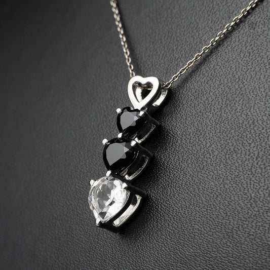 Black Spinel and White Topaz Heart Pendant