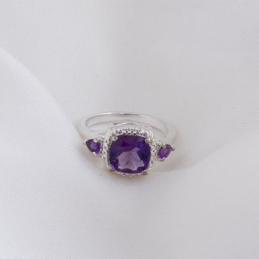 Cushion Amethyst Silver Ring