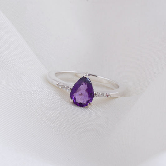 Natural Pear Shape Amethyst Ring