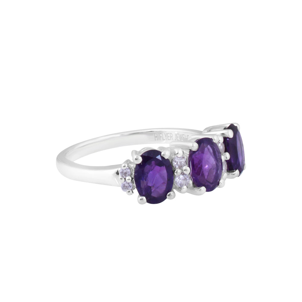 Purple Amethyst and White Stone Ring