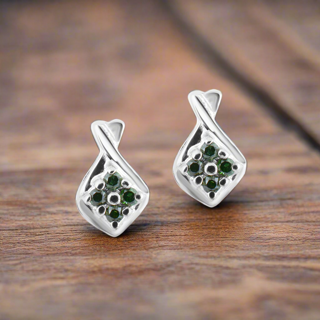 Natural Green Diamond Stud Earrings
