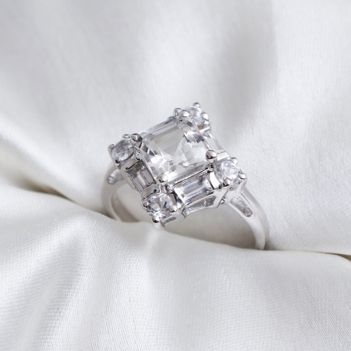 White Topaz Gemstone Ring