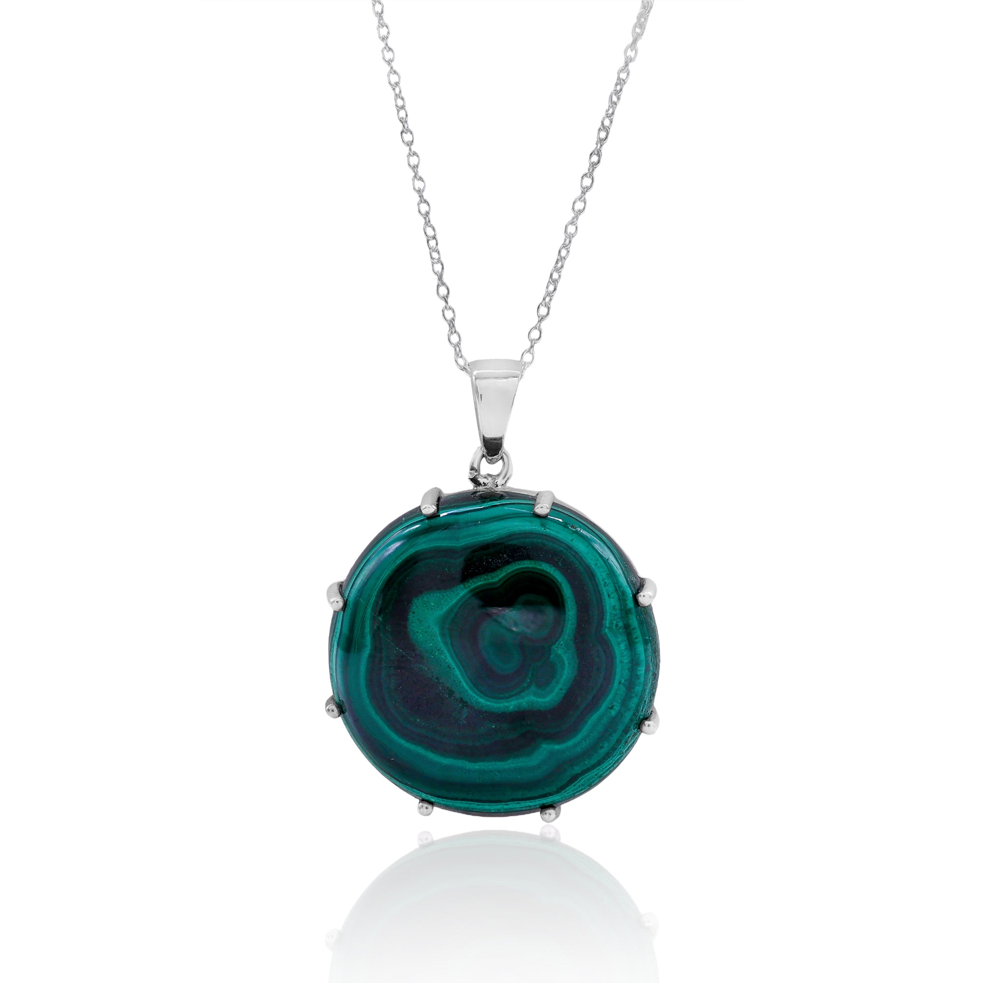 Natural Green Malachite Round Pendant With Chain