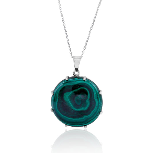 Natural Green Malachite Round Pendant With Chain
