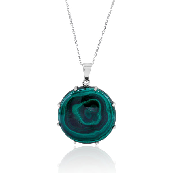 Natural Green Malachite Round Pendant With Chain