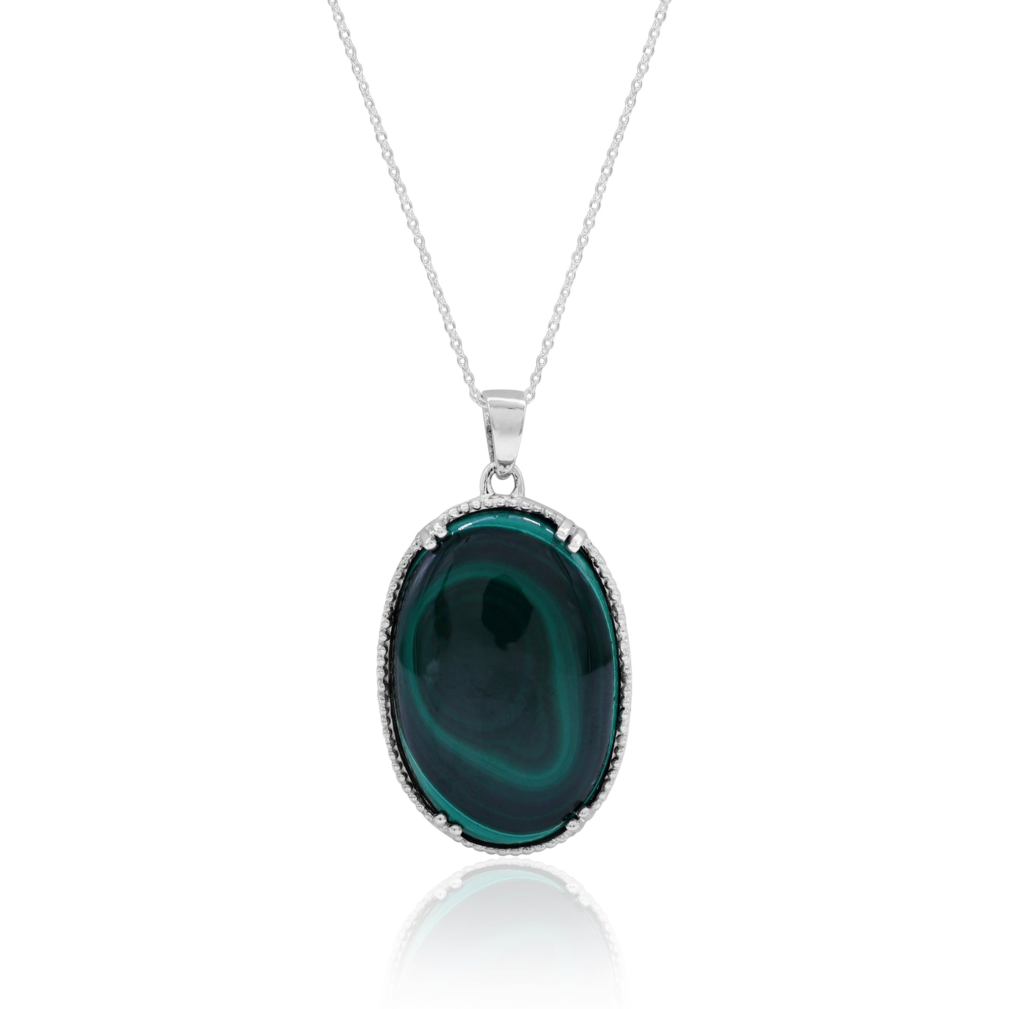 Green Malachite Cabochon Pendant with Chain